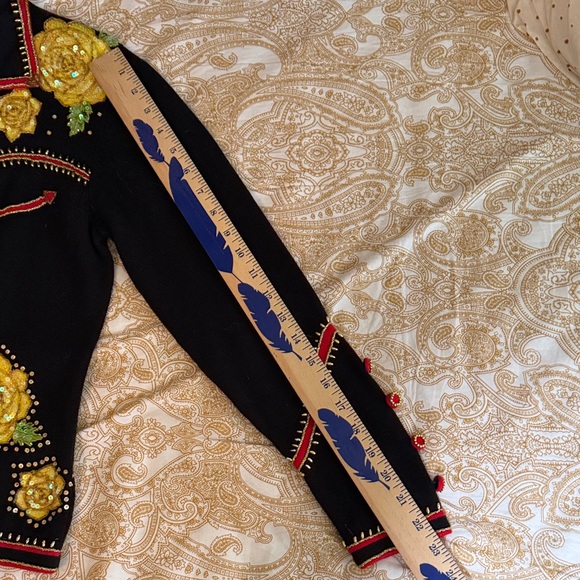 Vintage 80’s Berek by Takako Sakon Black Sweater w/Yellow, Red Floral Embroidery - Picture 6 of 8